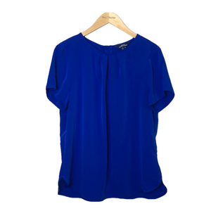 LANDS' END OUTFITTERS Women 16 Royal Blue Short Sleeve Satin Top Corpgore Office